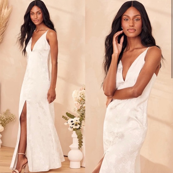 Lulus Promise My Passion Satin Jacquard Slip Maxi Dress - Picture 2 of 6